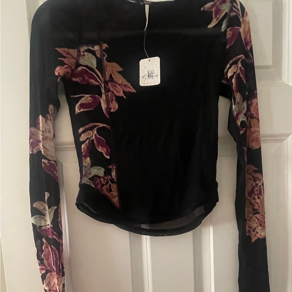 Floral Long Sleeve Top - Black and Purple